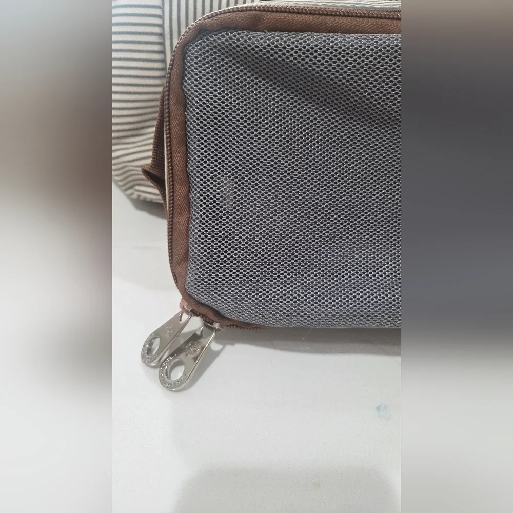 Elegant Striped Baby Bag - Cream and Brown NWOT